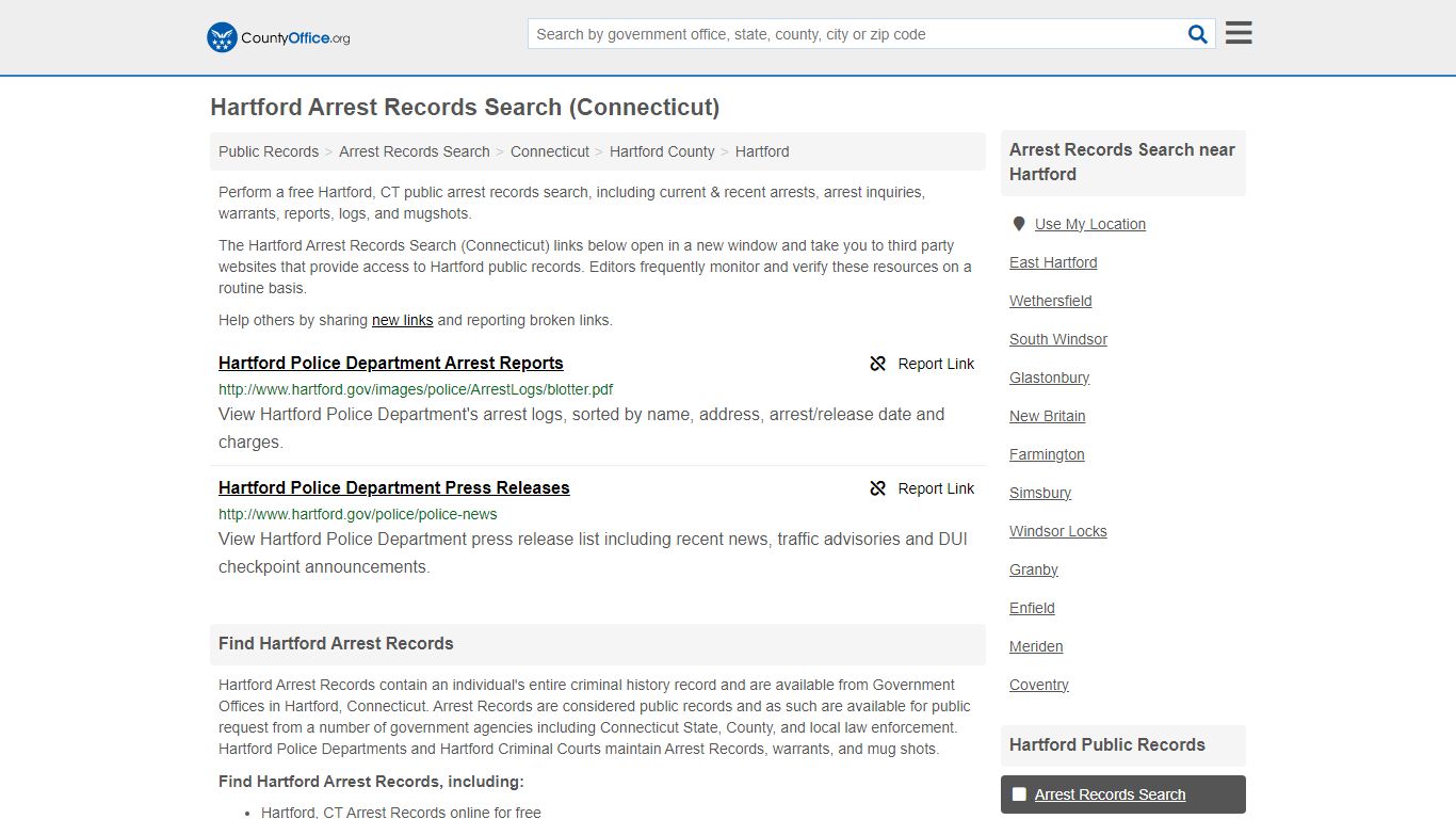 Arrest Records Search - Hartford, CT (Arrests & Mugshots) - County Office
